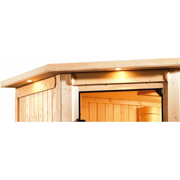 Karibu Sauna Amara mit Kranz Set naturbelassen mit Ofen 9 kW, externe Steuerung Easy – Bild 2