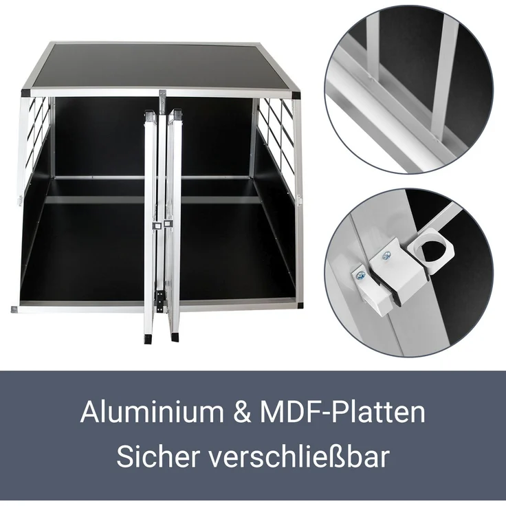 Juskys Alu Hundetransportbox XL - 96 × 91 × 70 cm – Auto Hundebox robust & pflegeleicht – 2 Gittertüren verschließbar - Reisebox für Hunde – Bild 6