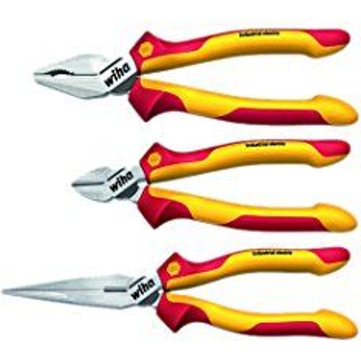 Wiha Zangen Set für Elektriker (38637) 3-tlg. I Universal Kombizange 180mm + Flachrundzange 200mm + Seitenschneider 160mm I Zangenset Elektro VDE