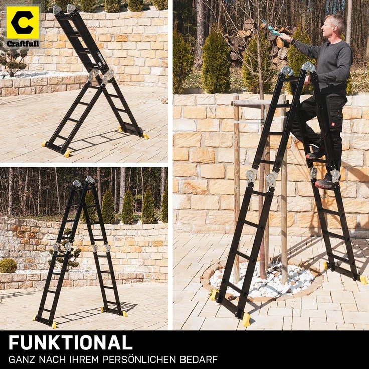 Craftfull Mehrzweckleiter CF-104A 6in1 Alu Multifunktionsleiter Gelenkleiter (4.7 Meter Black Edition 4x4 Sprossen) – Bild 3