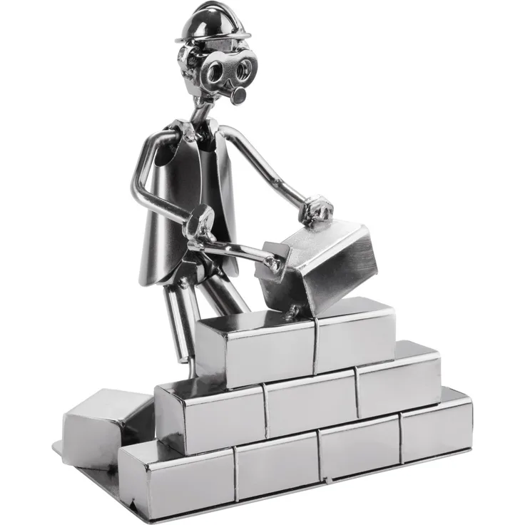 BRUBAKER Schraubenmännchen Maurer - Metallfigur Handarbeit - Geschenkidee für Handwerker