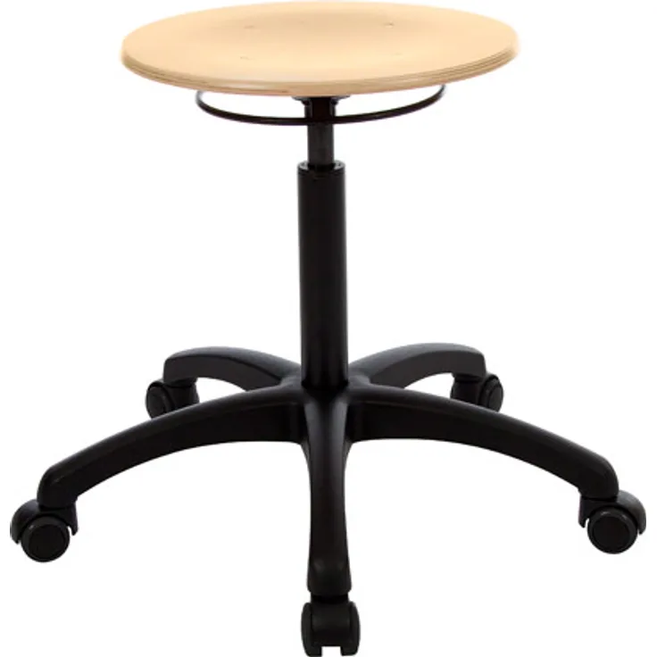 Sattelhocker Standard mit Holzsitzfläche und Rollen, Rollhocker, Arbeitshocker