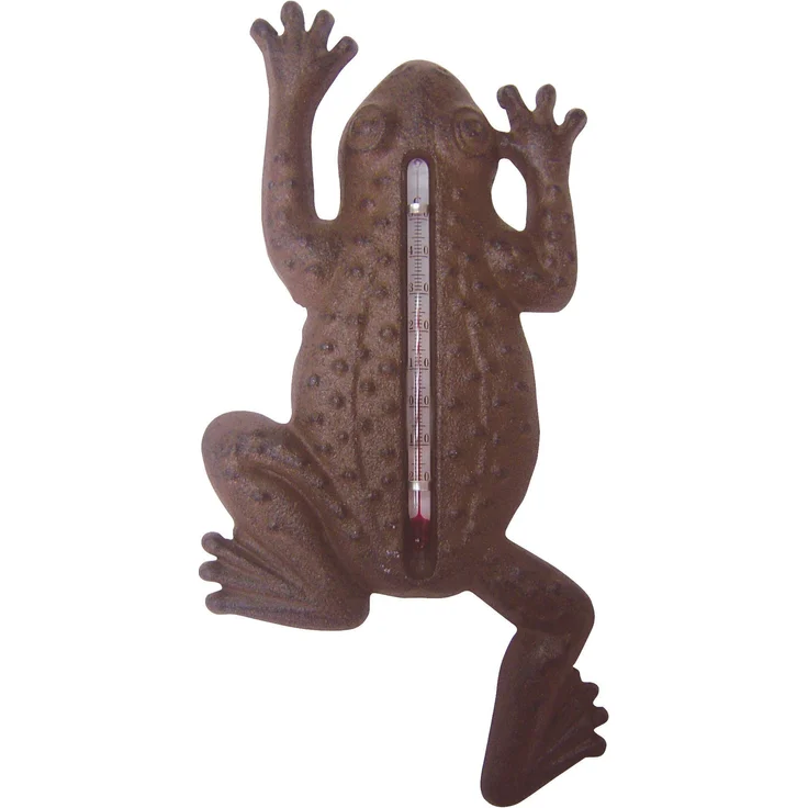 Esschert Design Thermometer, Temperaturmesser Motiv Frosch aus Gusseisen, ca. 12 cm x 24 cm