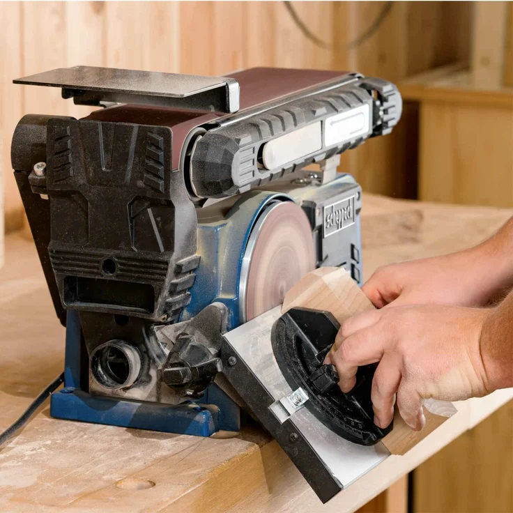 Scheppach Band-Tellerschleifer BTS900 mit Zubehör | Schleifmaschine mit 370W | 230V | 2850 min-1 | Schleifteller Ø 150mm | inkl. 3x Schleifpapier und 3x Schleifband | Bandschleifer Schleifgerät – Bild 10