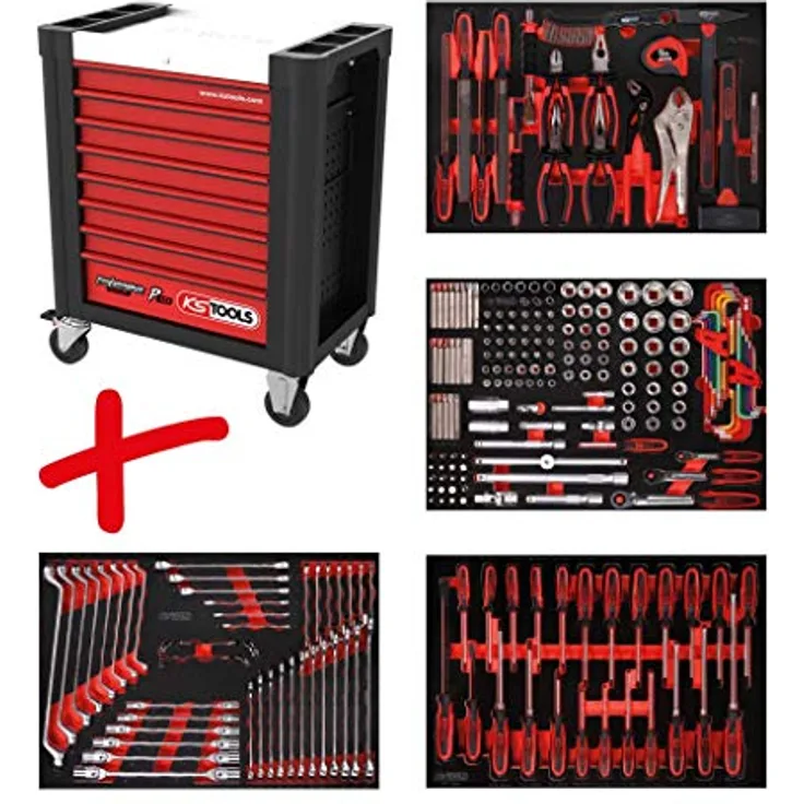 KS Tools Performanceplus Werkstattwagen-Satz P10 mit 241 Werkzeugen für 4 Schubladen