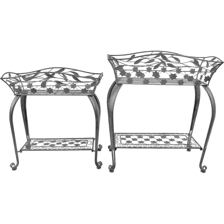 Pflanzenständer Set Blumenregal Pflanzenhalter Blumenhalter Deko 2tlg. Grau