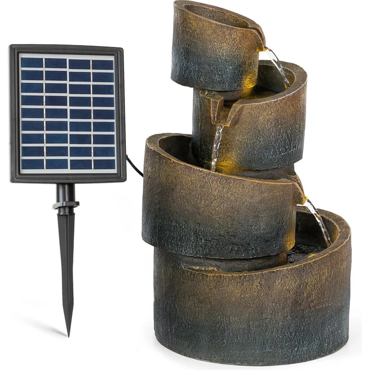 Mantua Kaskadenbrunnen Solarbrunnen Gartenbrunnen 4 Stufen Akkubetrieb 2,8W Solarpanel LED – Bild 2