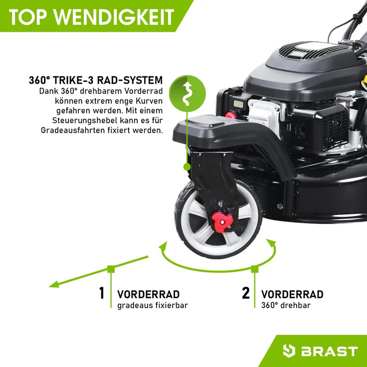 BRAST Rasenmäher Benzin Trike 5,2kW(7PS) mit Antrieb 53cm Schnittbreite 224ccm 4-Takt Motor TÜV geprüft Stahlgehäuse 60L Fangkorb 4-Takt Motor – Bild 9