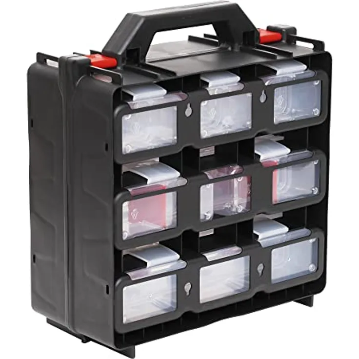 STIER Werkzeugbox mit 12 ausziehbaren Behältern Werkzeugkoffer Sortierkasten für eine Vielzahl von K