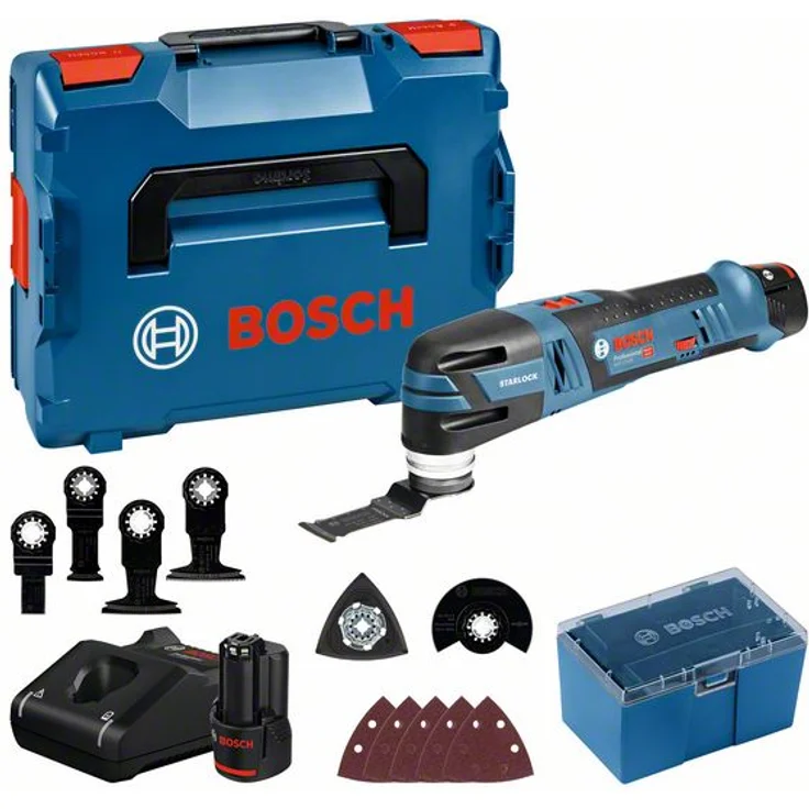 Bosch Professional 12V System Akku Multi Cutter GOP 12V-28 (inkl. 3,0x Ah Akku + Schnellladegerät, 1xDeltaschleifplatte, 5xSchleifblätter, 3xTauchsägeblatt, in L-BOXX) – Bild 2