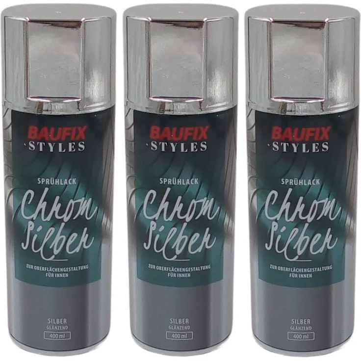 3x Baufix Chrom Silber Effektlack Lackspray 400ml Farbspray Sprühdose Spraydose
