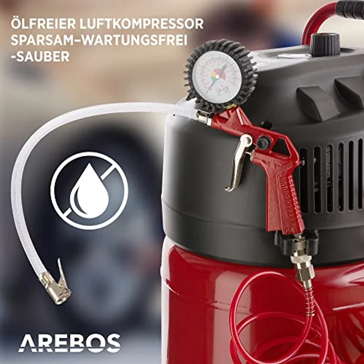 Canbolat Vertriebs Gmbh - AREBOS Druckluft Kompressor Luftkompressor 50L 10 Bar stehend 13-tlg Zubehör Rot - Rot – Bild 4