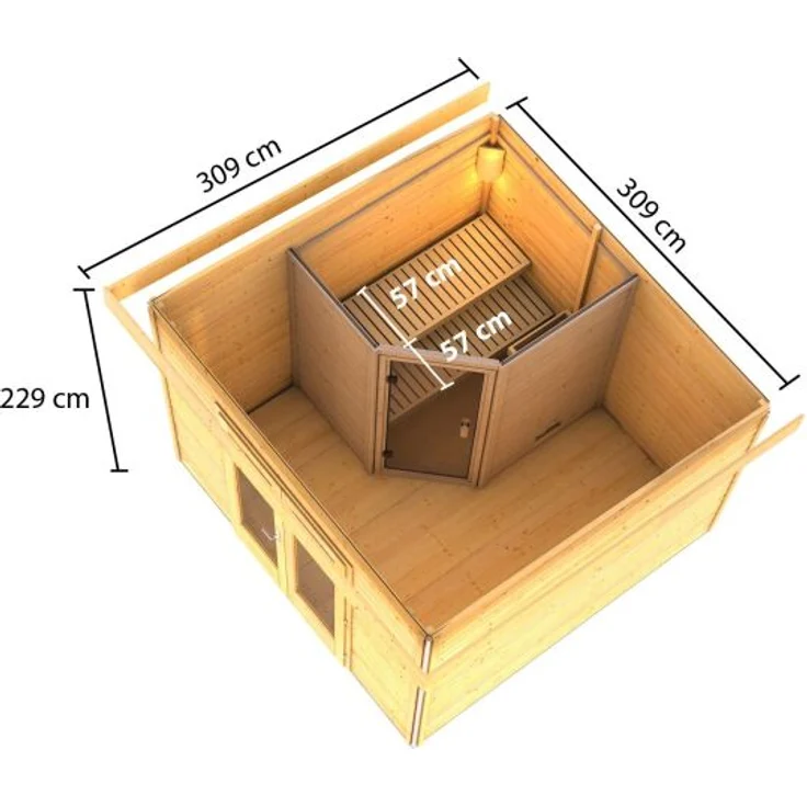 Karibu Saunahaus Mainburg 1 Set A naturbelassen mit Ofen 9 kW externe Steuerung – Bild 2
