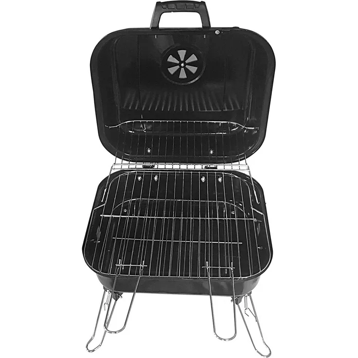 Koffergrill mit klappbaren Füßen für mobiles Grillen