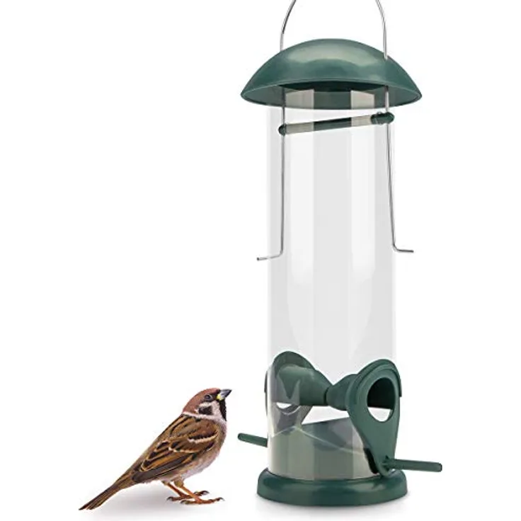 I 20cm Körner Vogelfutterspender Grün Mit 2 Anflugplätzen Vogel Futterstation: 20Cm