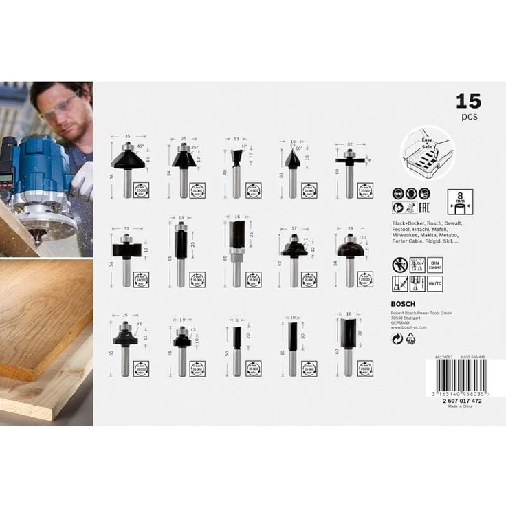 Bosch Professional Freihandfräser Set 15 Teile 8 mm Schaft Hartmetall für feine Holzarbeiten – Bild 3