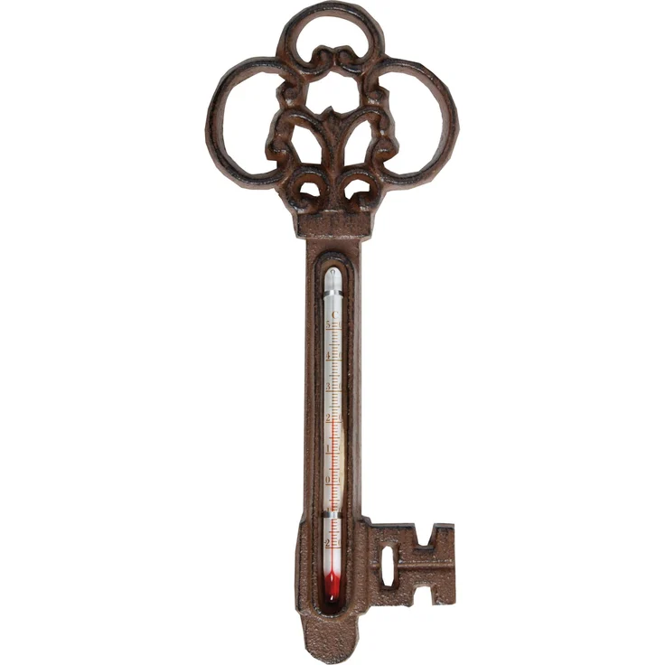 Esschert Design Thermometer, Temperaturmesser Motiv Schlüssel aus Gusseisen, ca. 8,7 cm x 22 cm