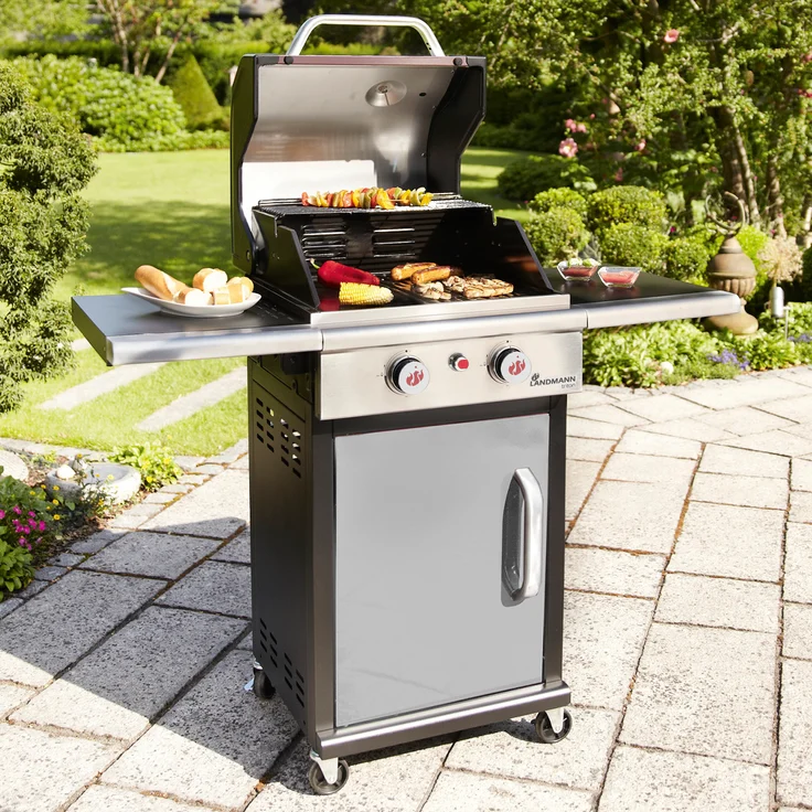 LANDMANN Gasgrill auf Lenkrollen Triton PTS 2.0 silber, 2 Brenner, 7.000 Watt, Maße 48 x 44 cm, 2.112 cm² Grillfläche – Bild 1