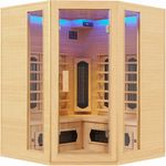 Artsauna Infrarotkabine Nyborg E150K – Infrarotsauna 4 Personen – LED-Farblicht, digitaler Steuerung, 7 Keramikstrahler, 1 Flächenstrahler – Hemlockholz, 150 x 150 x 190 cm
