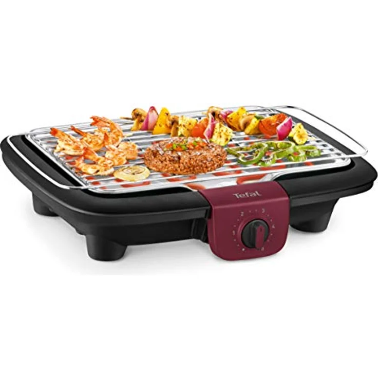 Tefal BG90F5 Easygrill Adjust Elektro-Standgrill (2300 Watt, 720 cm² Grillfläche) schwarz-Burgunderrot – Bild 4