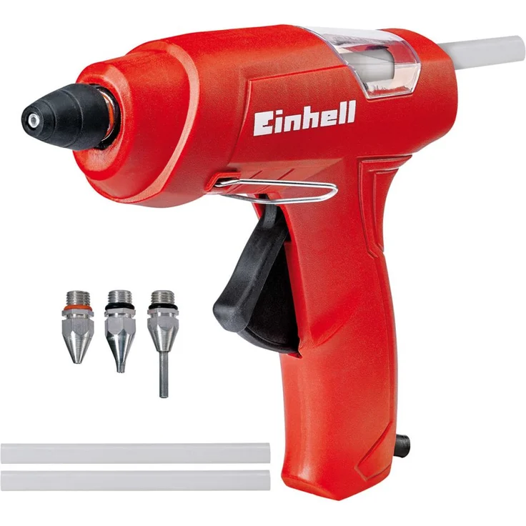 Einhell Heißklebepistole TC-GG 30 (mechanischer Vorschub, Sichtfenster, Aufstellbügel, inkl. Standard-, Flach-, Verlängerungsdüse, 3 Klebestifte) – Bild 2