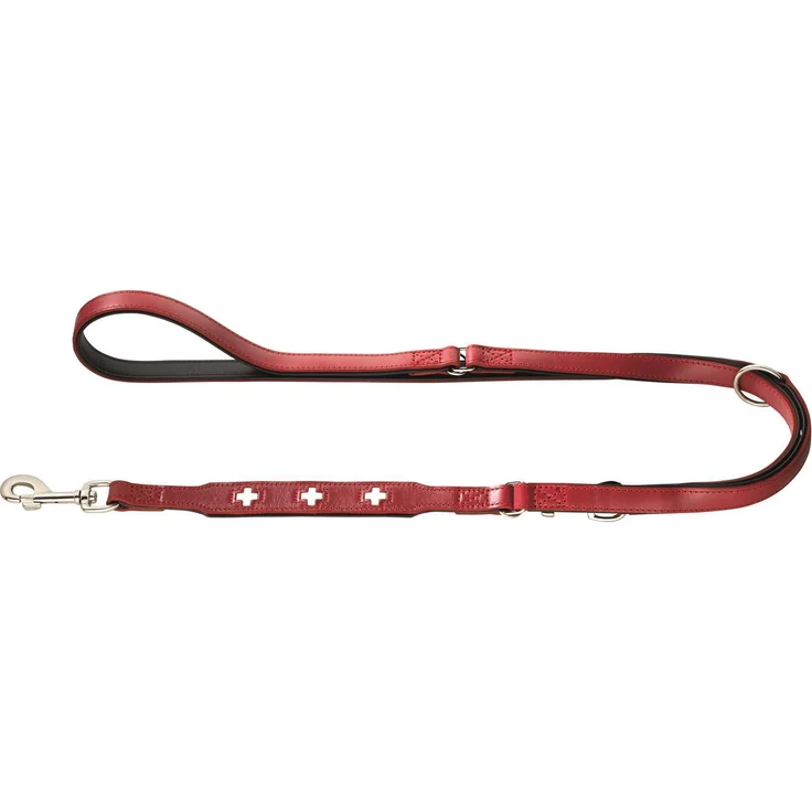 HUNTER Swiss Verstellbare Führleine für Hunde, Leder, hochwertig, schweizer Kreuz, 1,8 x 200 cm, rot – Bild 1