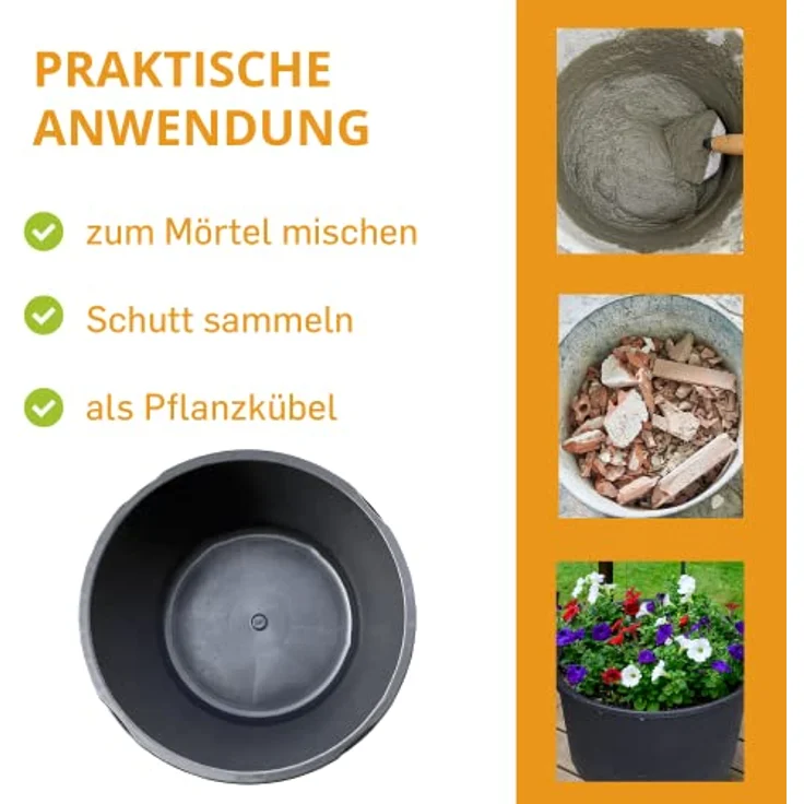 10x Mörtelkübel Mörtelkasten rund Pflanzkübel Mörtelwanne Zementwanne 65 L – Bild 4
