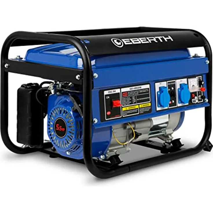 2200 Watt Benzin Stromerzeuger (5,5 PS Benzinmotor, 2x 230V, 1x 12V, Automatischer Voltregler, Ölmangelsicherung, Voltmeter) Generator