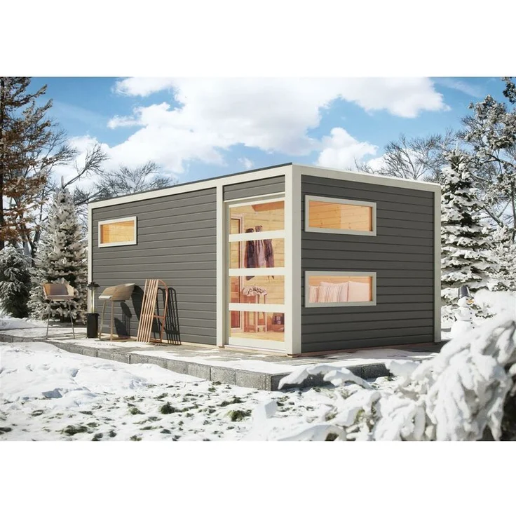 Karibu Saunahaus Hygge Set terragrau mit Ofen 9 KW, externe Steuerung easy – Bild 2