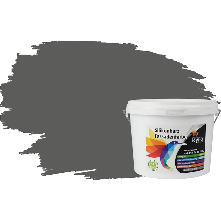 RyFo Colors Silikonharz Fassadenfarbe Lotuseffekt Trend Dunkelgrau 3l - bunte Fassadenfarbe, weitere Grau Farbtöne und Größen erhältlich, Deckkraft Klasse 1 – Bild 1