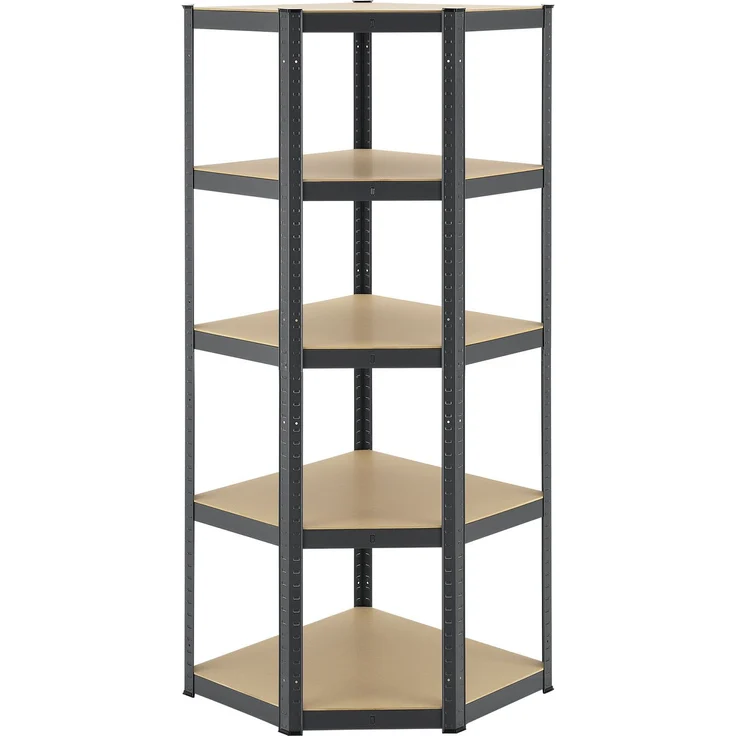 Juskys Eckregal Lageregal Corner Basic 180 x 70 x 40-70 cm | 875 kg | 5 Böden | Metall verzinkt | Schwerlastregal Steckregal Kellerregal Grau – Bild 9