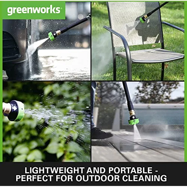 Greenworks Akku-Druckreiniger G24PWK4 (Li-Ion 24V 300 Watt Motorleistung 24 bar Druck 180 l/h Durchflussmenge 5-Fach Düse 6m Schlauch mit 4Ah Akku und Ladegerät) – Bild 5