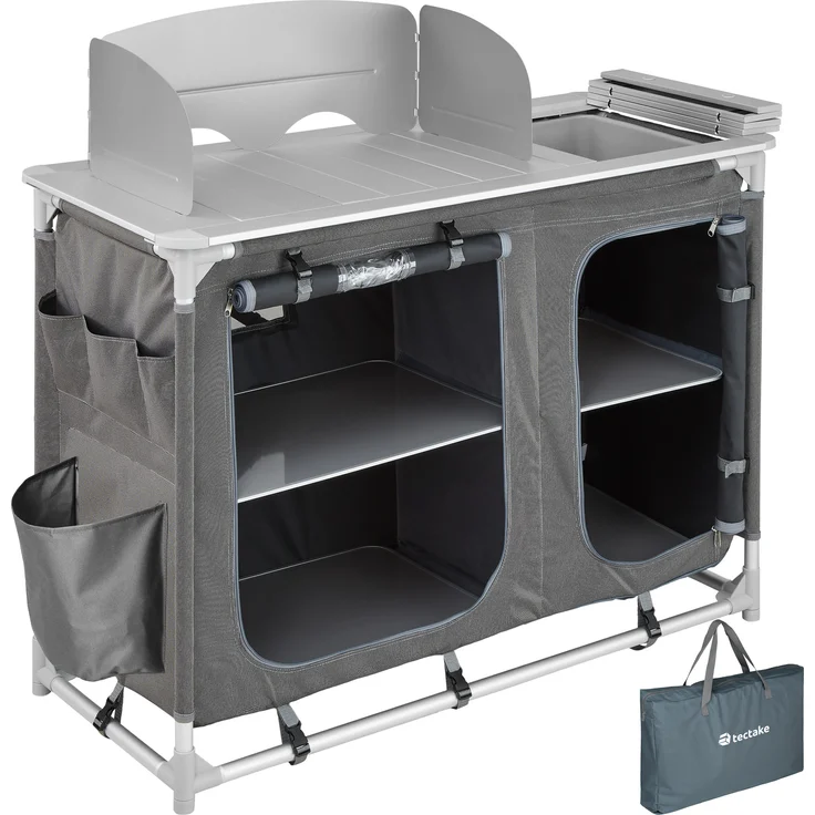 tectake Campingküche 116x52x107cm - grau – Bild 1