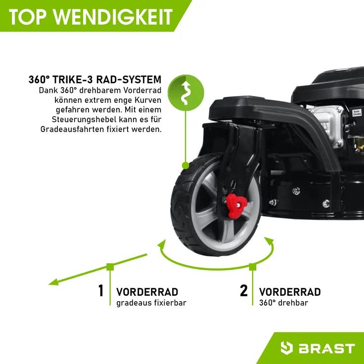 BRAST Rasenmäher Benzin Trike 5,2kW(7PS) mit Antrieb Elektrostart 53cm Schnittbreite 224ccm 4-Takt Motor TÜV geprüft Stahlgehäuse 60L Fangkorb 4-Takt Motor – Bild 8
