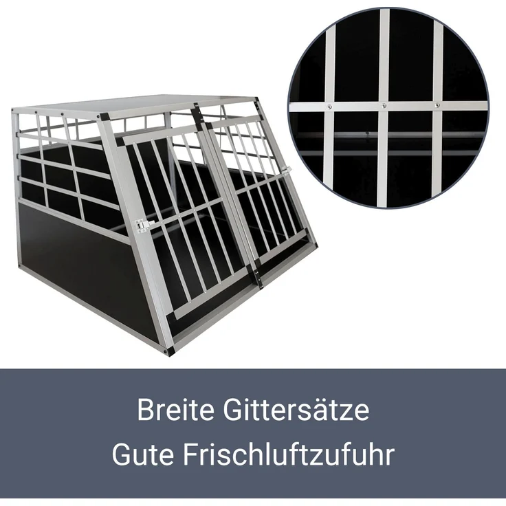 Juskys Alu Hundetransportbox XL - 96 × 91 × 70 cm – Auto Hundebox robust & pflegeleicht – 2 Gittertüren verschließbar - Reisebox für Hunde – Bild 5