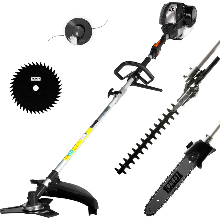 BRAST 4-Takt Benzin 6in1 Motorsense Rasentrimmer Heckenschere Hochentaster Freischneider Unkrautvernichter Fugenbürste Multitool – Bild 1