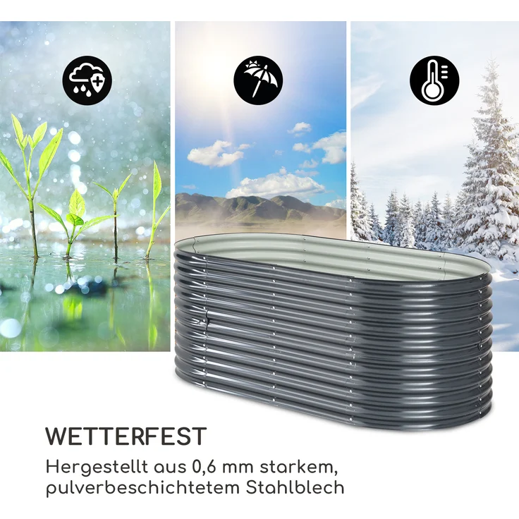High Grow Hochbeet 200 x 80 x 100 cm Stahl-Wellblech einfacher Aufbau Dunkelgrau – Bild 6