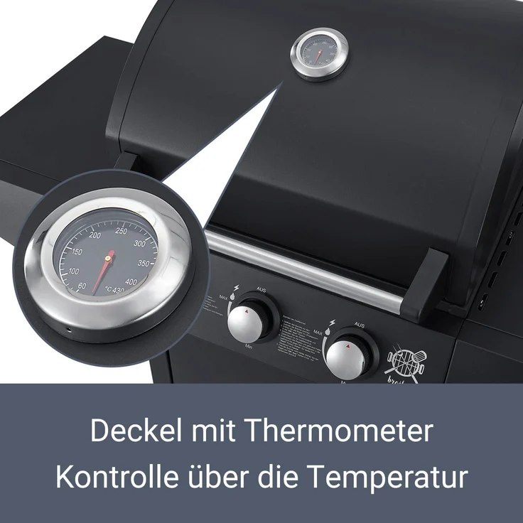 Juskys BBQ Gas-Grill Louisiana 3 Brenner Stahl-Korpus Grillrost, Deckel mit Thermometer, Warmhalterost & Seitenablagen Grillwagen Griller – Bild 7