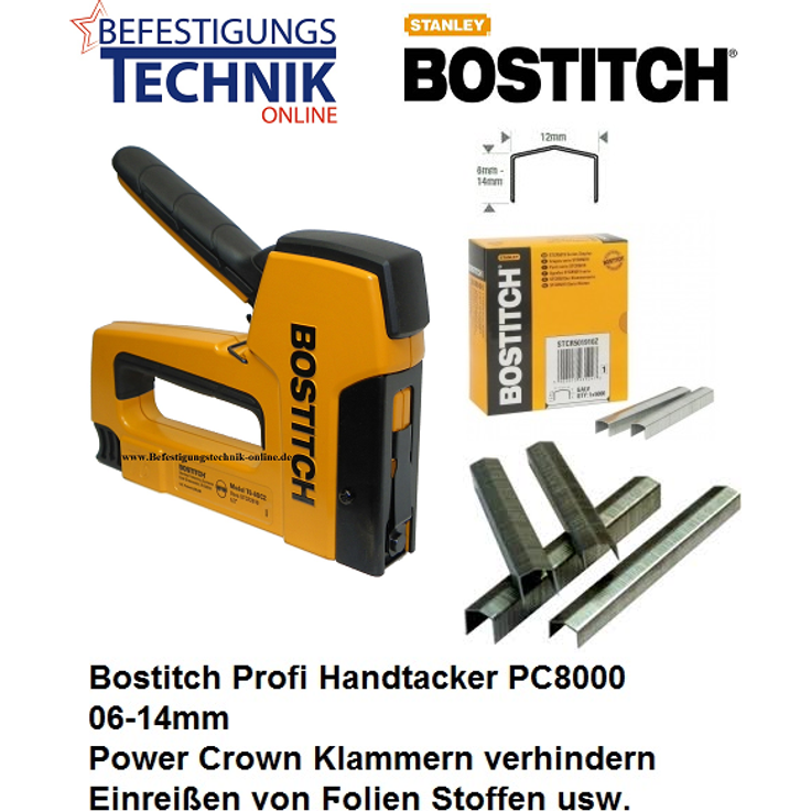 BOSTITCH Handtacker PC8000/T6 Tackerklammern, Klammergerät, Heftgerät, ergonomisch optimale Kraftübertragung, 6-14mm