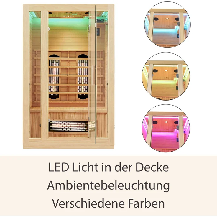 Artsauna - Infrarotkabine Nyborg S120V – Vollspektrum Infrarotsauna - 2 Personen – LED-Farblicht, digitaler Steuerung – Hemlock-Holz – Bild 9