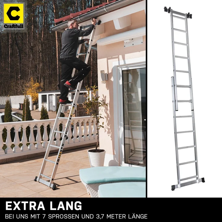 Craftfull Leitergerüst CF-103A Mehrzweckleiter Alu Leiter Gerüst Arbeitsbühne (1.95 Meter 7 Sprossen) - Preisvergleich – Bild 4