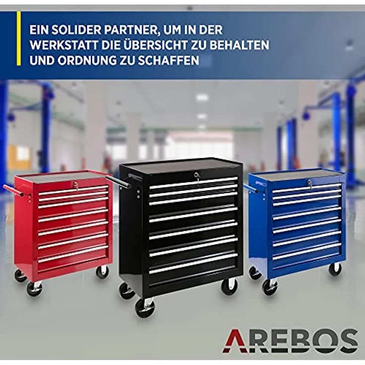 Werkstattwagen Werkzeugwagen Rollwagen Toolbox 7 Schubladen kugelgelagert - Schwarz - Arebos – Bild 6