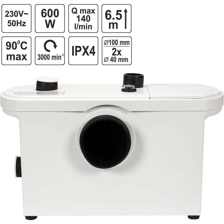 FALA WC-Hebeanlage 600 Watt Kleinhebeanlage für WC, Dusche, Waschbecken Fäkalienpumpe Haushaltspumpe