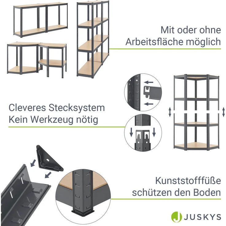 Juskys Lagerregal Easy 2er Set - Schwerlastregal 160x80x40 cm, 8 Böden, 640 kg, Metall verzinkt, Steckregal Kellerregal Metallregal Grau – Bild 4