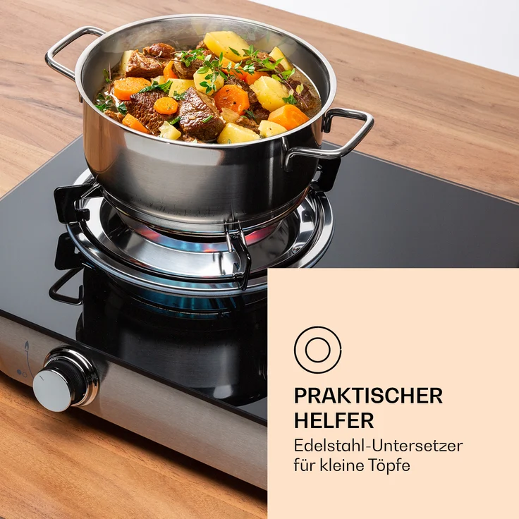 Barzona 2 Campingkocher 2 Brenner 3,4 kW & 4,3 kW Glasplatte & Edelstahlgehäuse Schwarz – Bild 4
