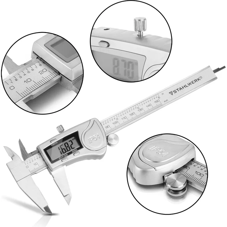 Digitaler Messschieber DMS-3 ST Schieblehre Messlehre aus Edelstahl mit ABS-Funktion und großem Digital-Display für Präzisionsmessungen in Millimeter und Zoll 150 mm bzw. 6“