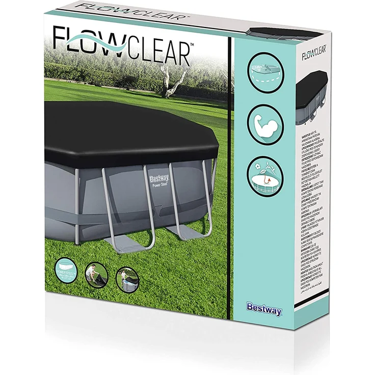 Bestway Flowclear PVC-Abdeckplane 295 x 184 cm, für ovale 305 x 200 cm Power Steel Pools, schwarz – Bild 5