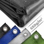 Jago Abdeckplane - 650 g-m², Wasserdicht & Reißfest, Aluminiumösen, Schwarz, 2 x 3 m, Beidseitig Beschichtet - PVC-Schutzplane, LKW Plane Gewebeplane, Regenplane