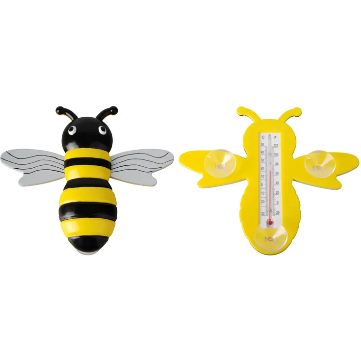 Esschert Design Fensterthermometer, Temperaturmesser Motiv Biene mit Saugnapf, von Innen ablesbar, ca. 22 cm x 20 cm