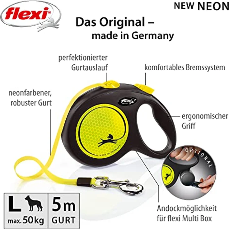 Flexi Hundeleine New Classic L Länge: 5 m, neon – Bild 2